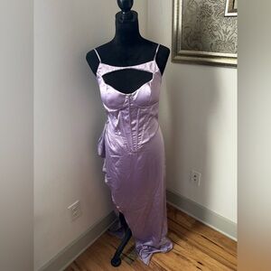 Sthcute satin corset Elegant Lavender‎ Satin Gown ling dress Sz M